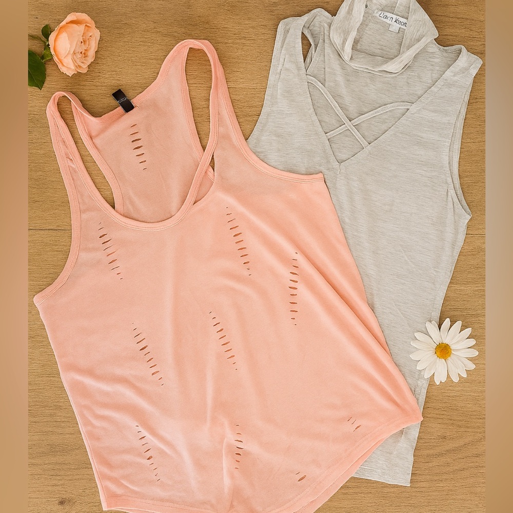 Women's Pink and Gray Sleeveless Tops XS